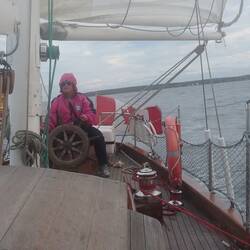 Jill piloting the boat