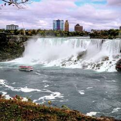 Niagara Falls seen from Canada, across the river is the USA.