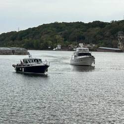 Indigo and Flour Power (a Fleming 55) about to follow us into Peoria Lock