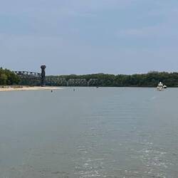 The Beardstown railroad bridge lowers for a train as we depart the area