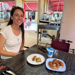 We stopped for a snack of baklava and salted yogurt while walking the Turkish side