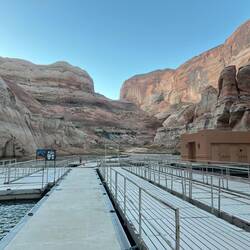 A view of all the extra docks and bathroom building at the Rainbow Bridge dock.