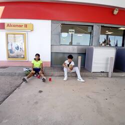 Tankstelle, Schatten, Pause, Reifenreparatur.