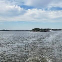 As we overtake a barge tow, the Illinois River and Grafton on the right; ol' muddy on the left