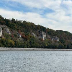 Limestone bluffs and fall colour along the Mississippi River