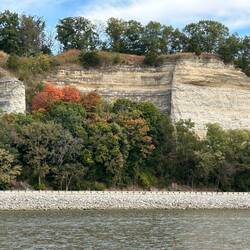 Limestone bluffs and fall colour along the Mississippi River