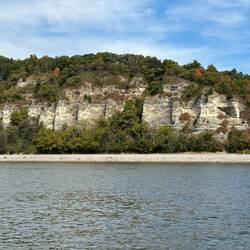 Limestone cliff sculpture along the Mississippi. Highway 100 below