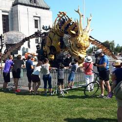 Dragon resting in front of the Supreme Court before going on a walk through the Ottawa streets. 2017
