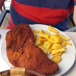 Veal in breadcrumbs, main.