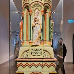 A Romanesque tiled stove. Less elaborate ones heated the castle interior