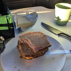 Frugal breakfast / lunch - but I always took the time to make some tea for the road.