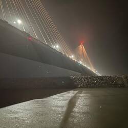 The Clarke Bridge over the Mississippi above our marina, in torrential rain