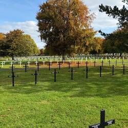 The German Cemetery. Very efficient with 2 names on each side of each cross