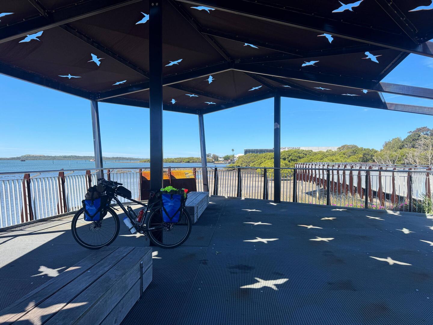 Rest stop on Botany Bay with sun bird shadows