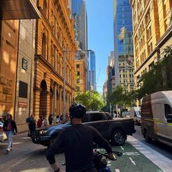 Crossing Sydney's CBD felt a bit different to yesterday's national park cycling.