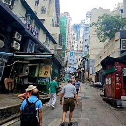 So many interesting things to see: the wall art (L & R), the old & new(ish) construction...