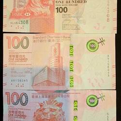 Three ¥100 bills . . . all different!
