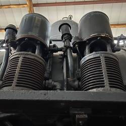 Twin single-cylinder Westinghouse air compressors connected in series