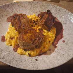 Pork fillet on pumpkin risotto 😋
