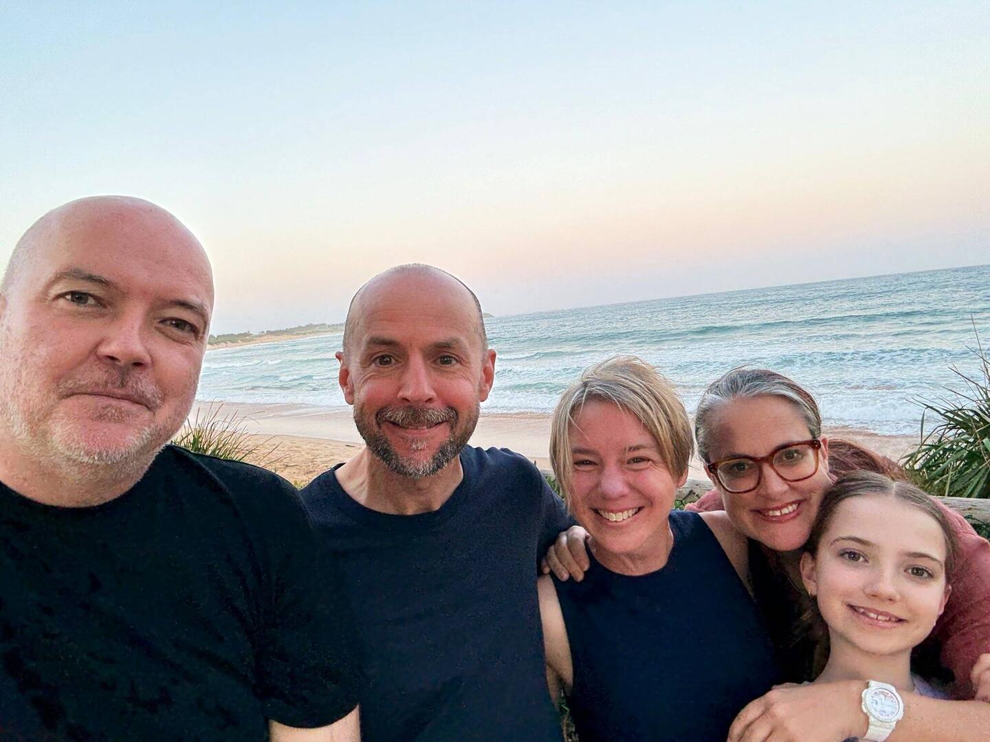 Stevie, Lilz, me, Fiona and Alba on Dee Why beach