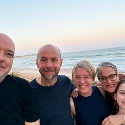 Stevie, Lilz, me, Fiona and Alba on Dee Why beach