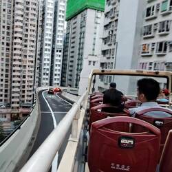 Not many busses travel along elevated highways in between high rises!