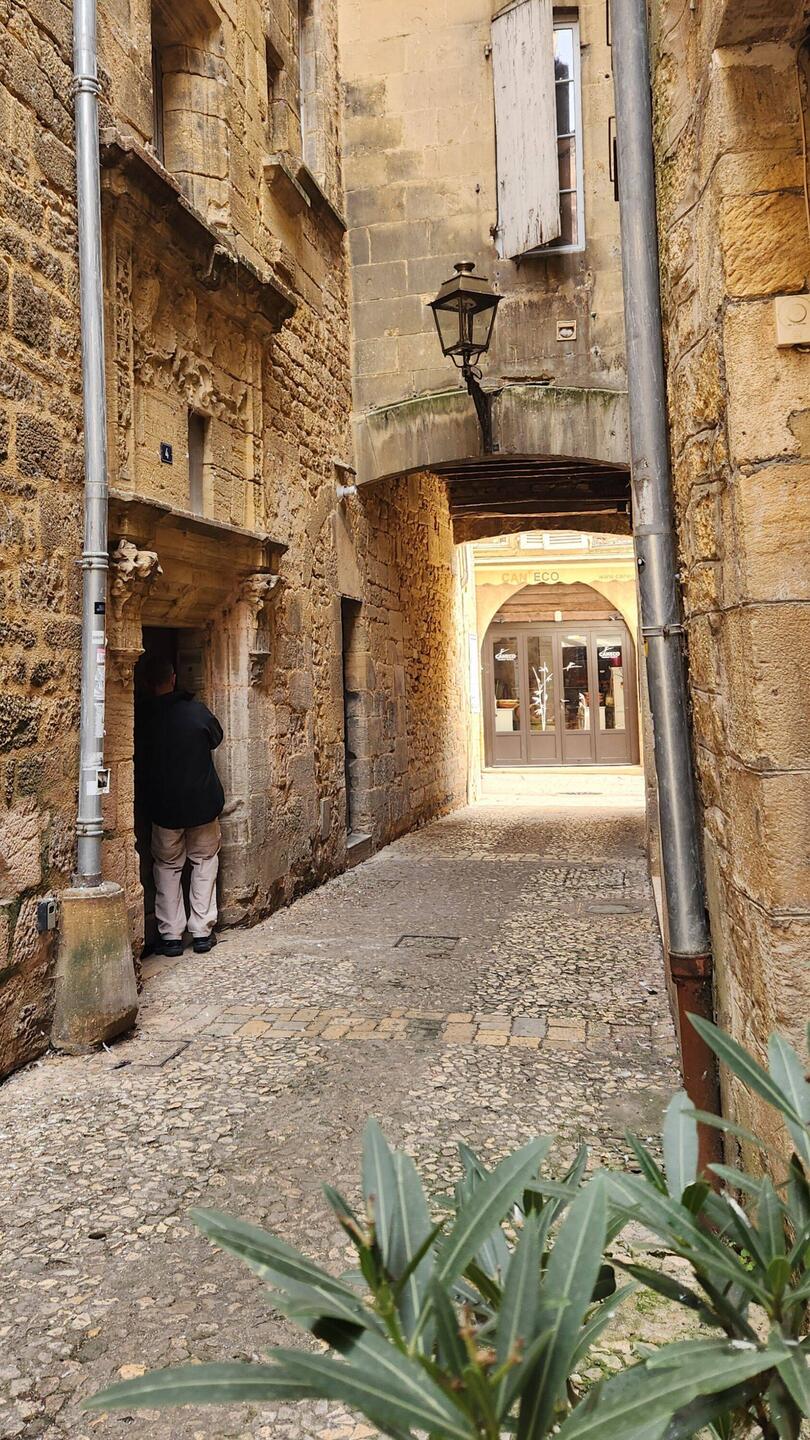 Our 'front door', and Mr Fit-Body trying to remember the door code :-)