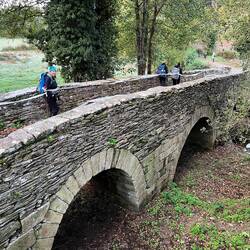 Crossing the old Roman bridge out of Sarria.