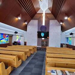 Small reception area where an introductory film provides some perspective on the Memorial.
