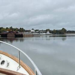 We pass the downbound tow on the 'One'...