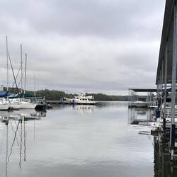 45 North at rest on the fuel dock at Grand Harbor Marina