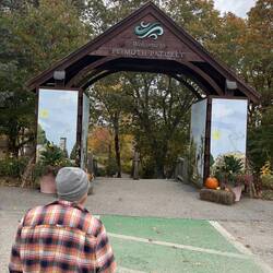 Jill leading the way into Plimoth Patuxet
