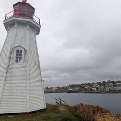 Mullholland Point Lighthouse, Welchpool, New Brunswick, Canada. Lubec is in the background