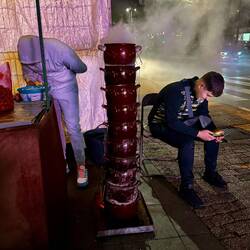 They were roasting chestnuts but didn't want their photo taken