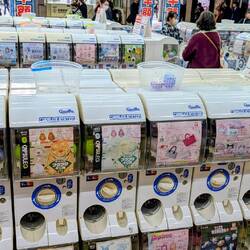 Gachapon machines are ubiquitous. They sell little toys for 100 yen.