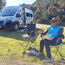 Freedom camping beside Lake Burbury, sun at last.