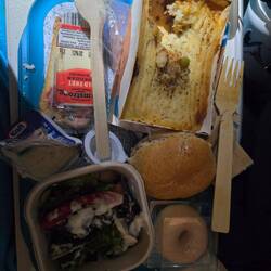 Shepherds pie, bun, salad, cheese and dry toast, donut