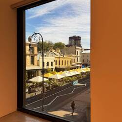 MCA picture window frames The Rocks area behind the gallery