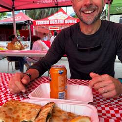 Very yummy Turkish spinach and feta gozlemes at Kirribilli market