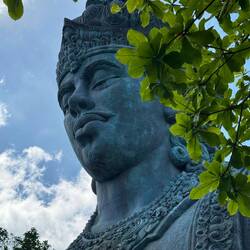 23m tall statue of Vishnu, a principal Hindu god, revered as protector of the universe in GWK park