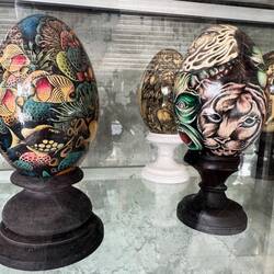 Painted eggs seen in a local workshop on the outskirts of Ubud