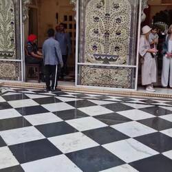 A lovely courtyard with peacock mosaic pictures