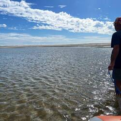 Very shallow so Marc is pulling the dinghi, so Madame doesn't need to wet her feet