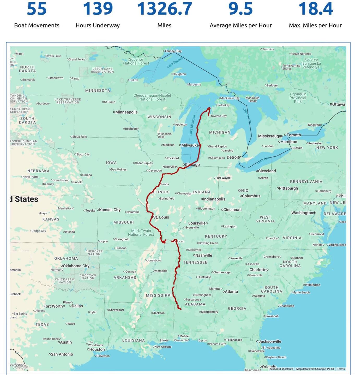 Nebo tracks our southbound October voyage