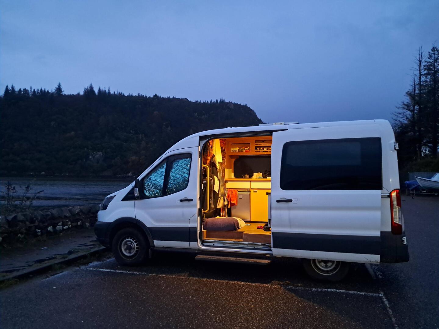 Did I mention I LOVE my van. Always a cosy nest. Overnight Plockton harbour