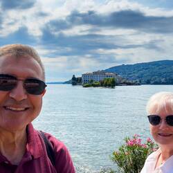 Photo op with Isola Bella in the background ... from Isola dei Pescatori ... Borromean Islands.