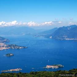 Aerial view of Isola dei Pescatori (L) & Isola Bella; Isola Madre further out on Lago Maggiore.
