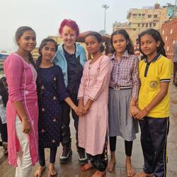 Young girls about to go in the River Ganges