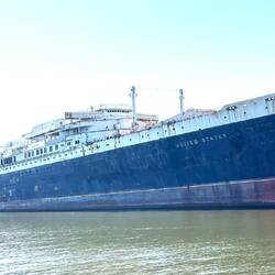 The S.S. United States being readied for sinking as a dive-site out in the Gulf