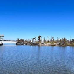 The CSX RR crosses a bayou via a swing bridge. The dish is for their advanced signalling system.